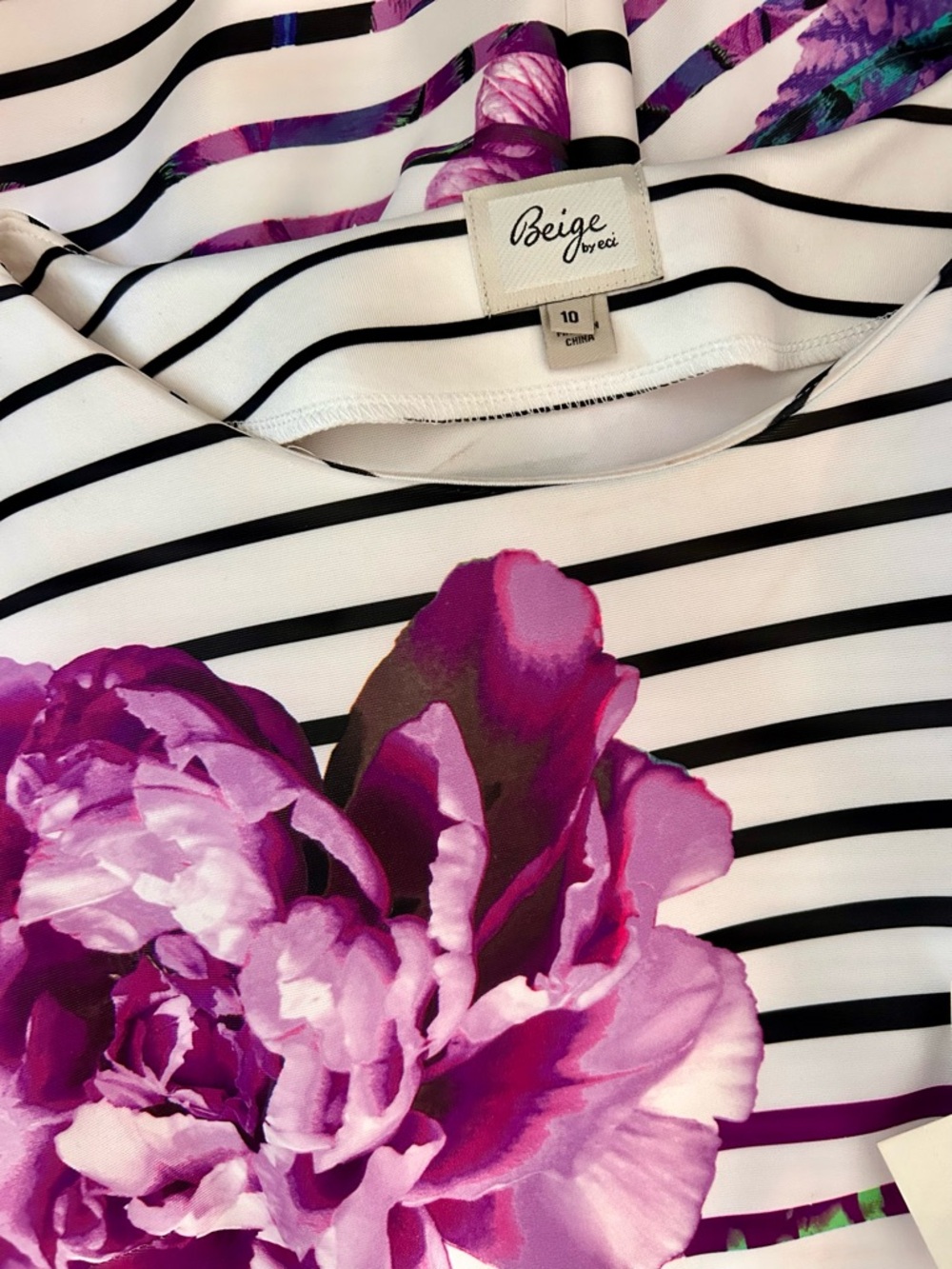 Beige by eci Black White Dress Striped Floral Midi Spring Maximalist Office - Picture 11 of 13